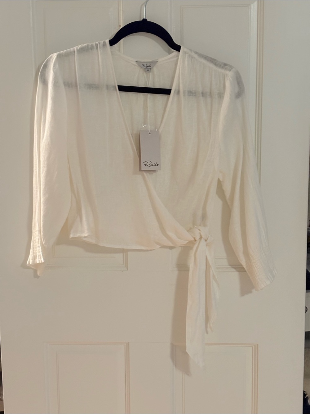 Rails Bali Wrap Top – White Linen Blend Crop Blouse